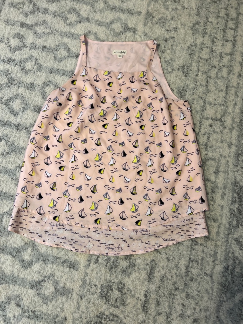 Maison Jules Pink Blouse with Yellow & Black Sailboat Motif